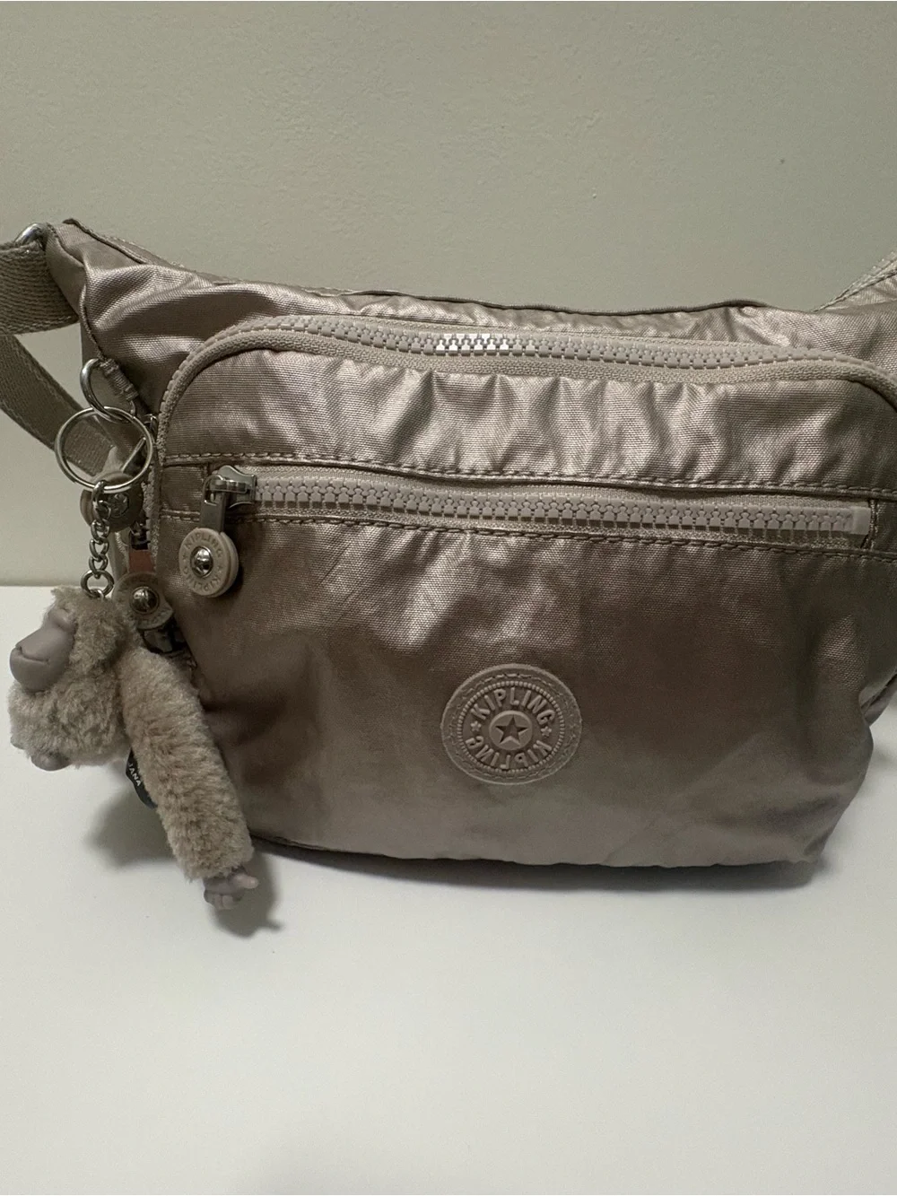 Kipling Metallic Taupe Nylon Crossbody Bag